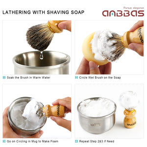 Anbbas 4in1 Badger Hair Shaving Brush Kit for Men Wet Shave